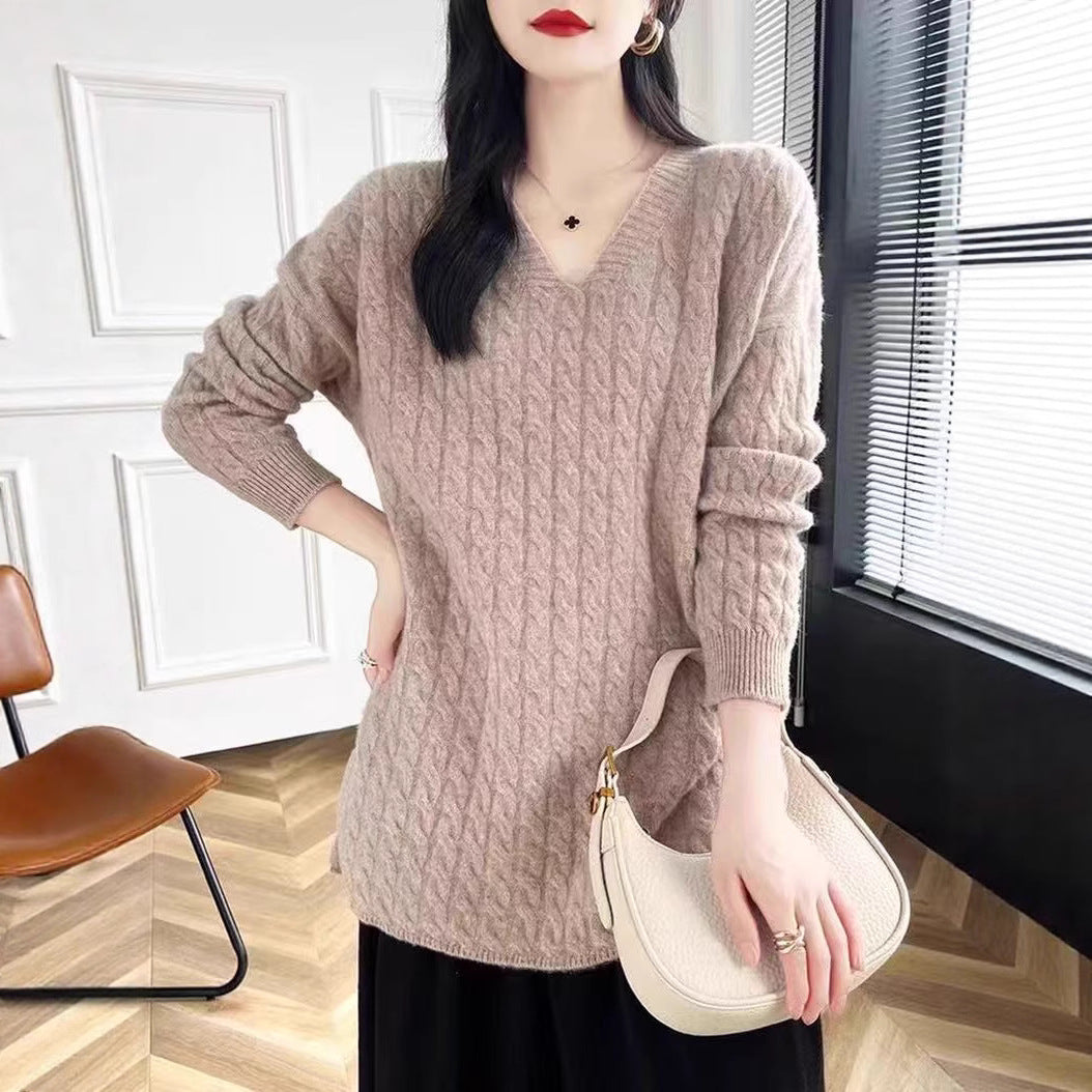 Women's chunky knit sweater with V-neck and relaxed fit NOVAE