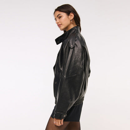 Women's fashionable faux leather jacket in an oversized cut with structured details NOVAE