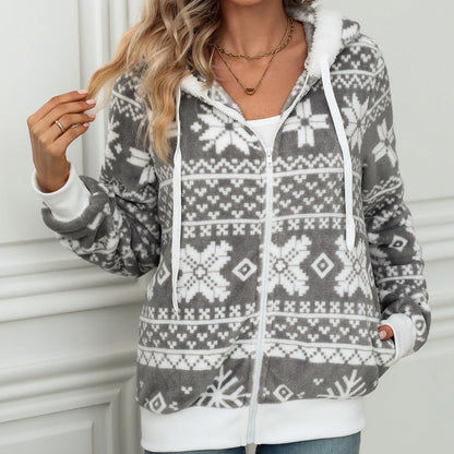 Women's fleece jacket with soft lining and winter pattern NOVAE