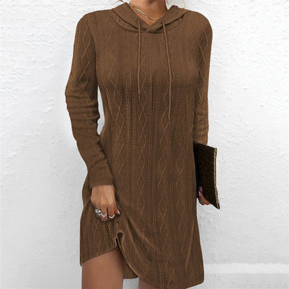 Women's knitted dress with hood and fine cable pattern NOVAE