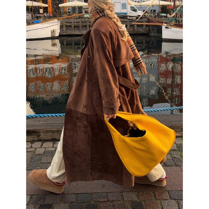 Women's elegant long trench coat made of high-quality suede NOVAE