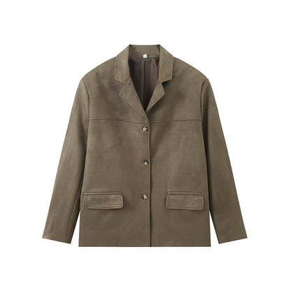 Women's elegant faux leather jacket with patch pockets NOVAE