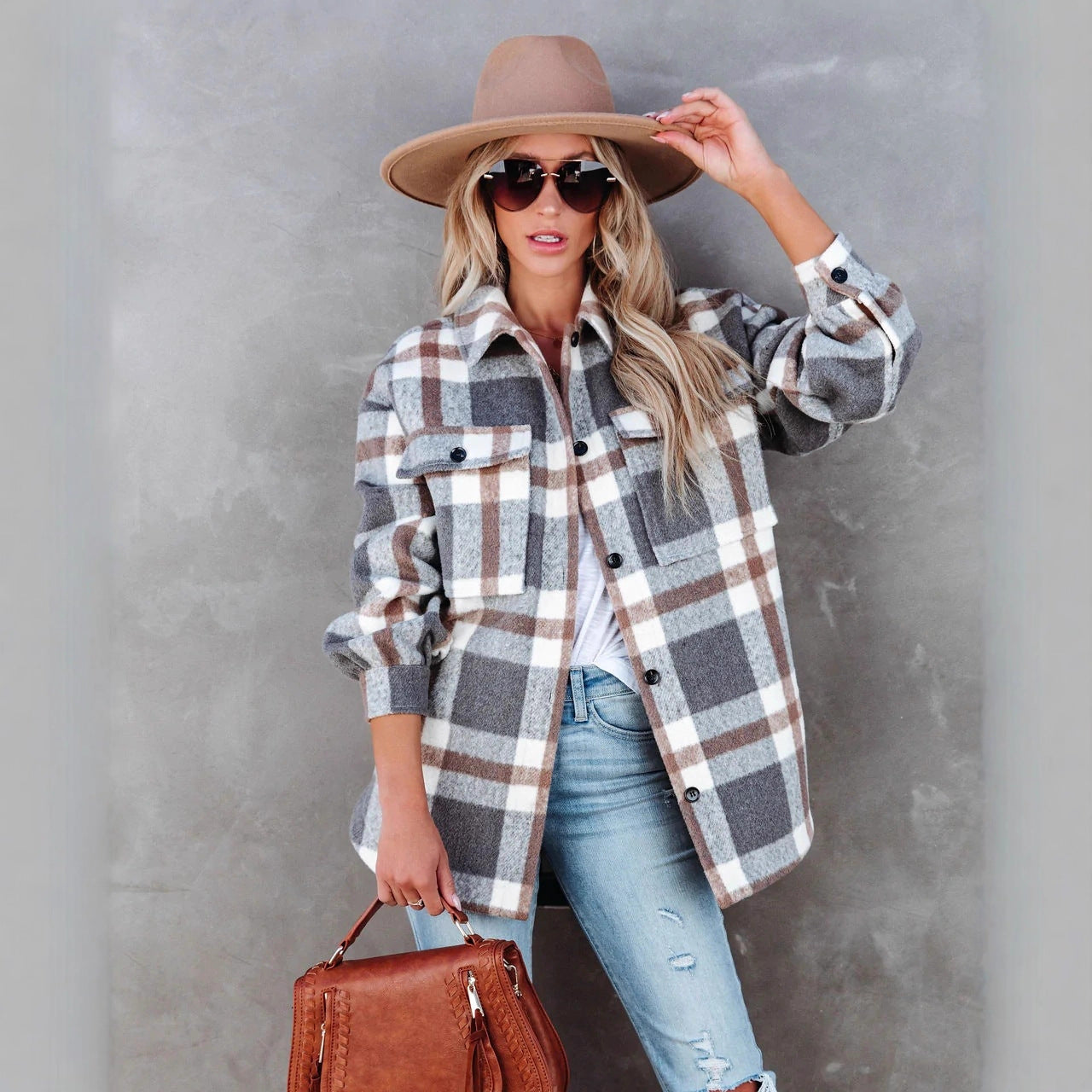 Women's checked overshirt jacket with a relaxed fit and pockets NOVAE