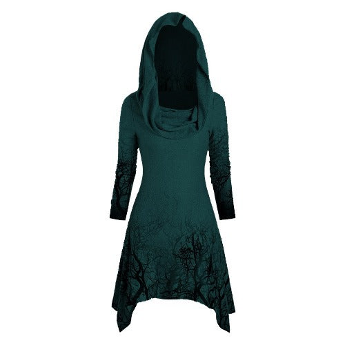Women's hooded dress with graphic tree design NOVAE