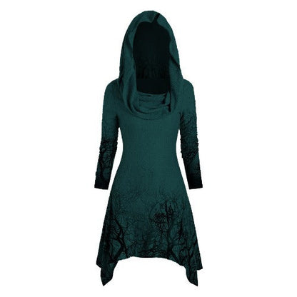 Women's hooded dress with graphic tree design NOVAE