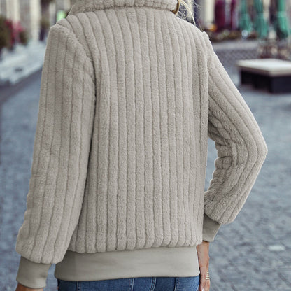 Women's plush sweater with high-closing collar and side pockets NOVAE