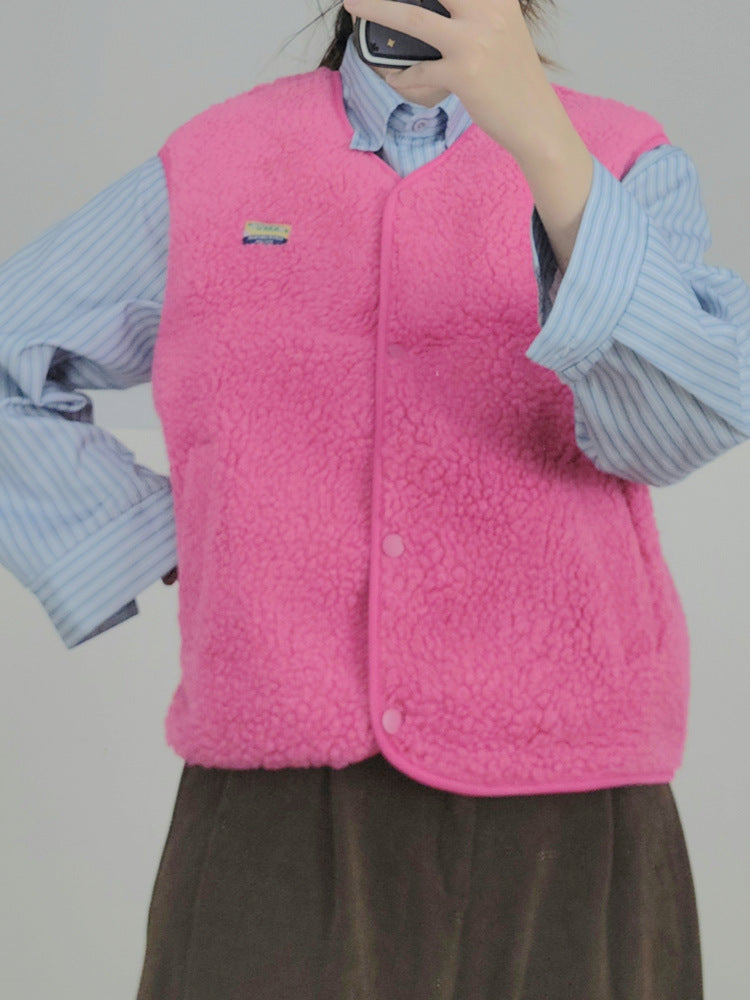 Women's soft and casual teddy vest with side pockets NOVAE
