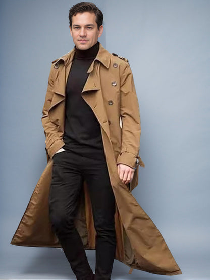 Men's long trench coat with a modern cut and practical pockets NOVAE