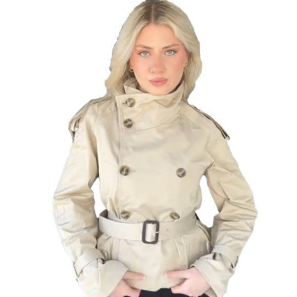 Women's fashionable trench coat with high collar and practical side pockets NOVAE