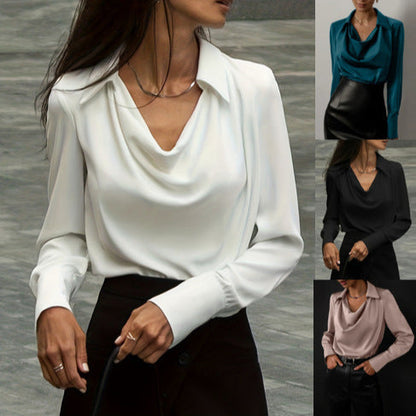 Women's elegant blouse with a flowing neckline and long sleeves NOVAE
