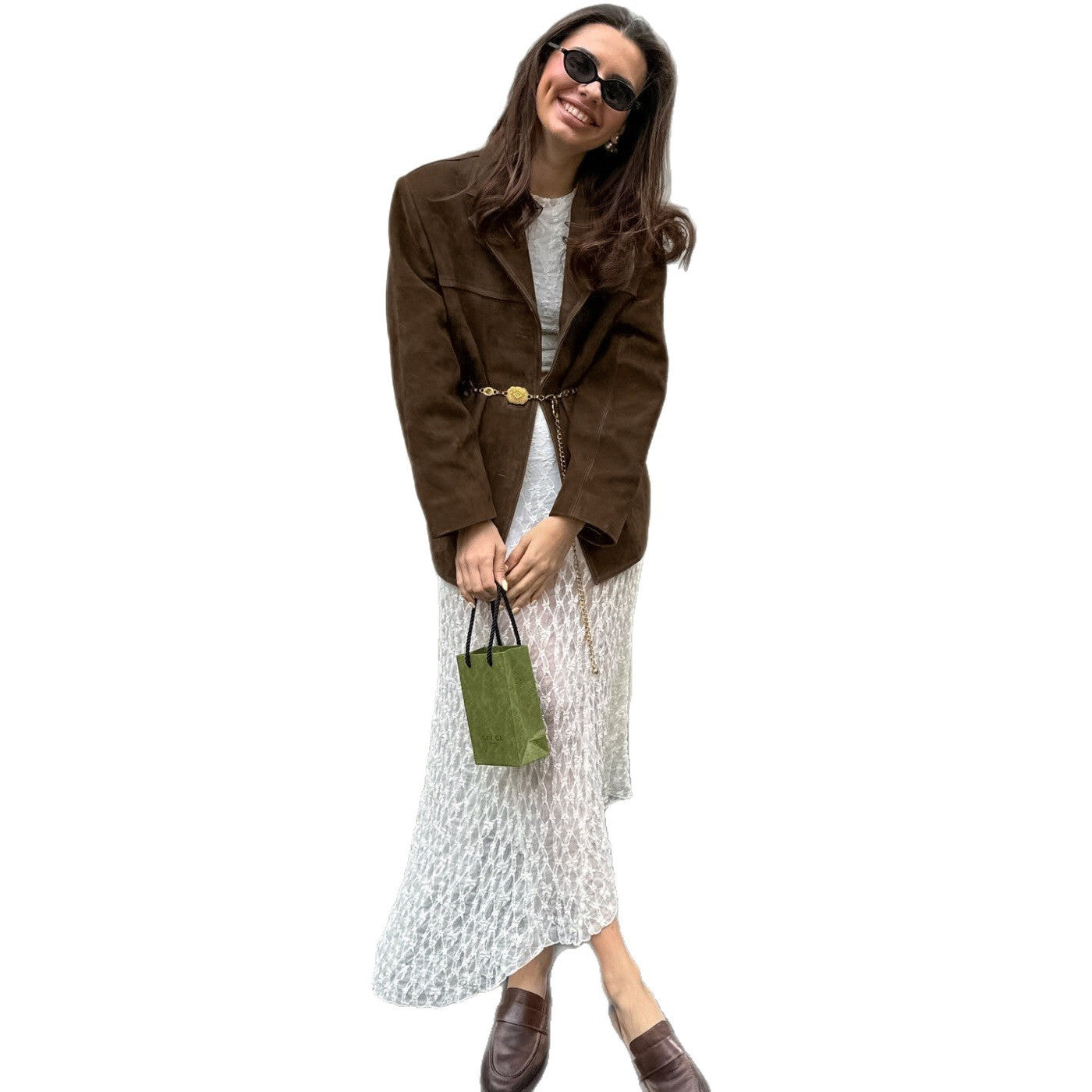 Women's elegant oversized suede jacket with pockets NOVAE