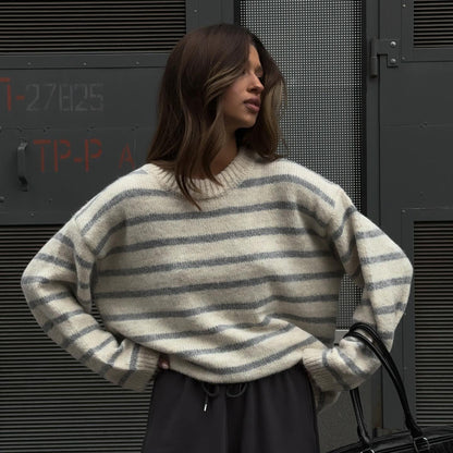 Women's casual knit sweater with modern stripes NOVAE