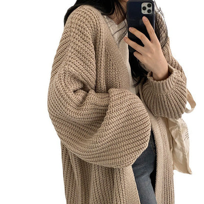 Women's chunky knit cardigan with open cut and comfortable sleeve cuffs NOVAE