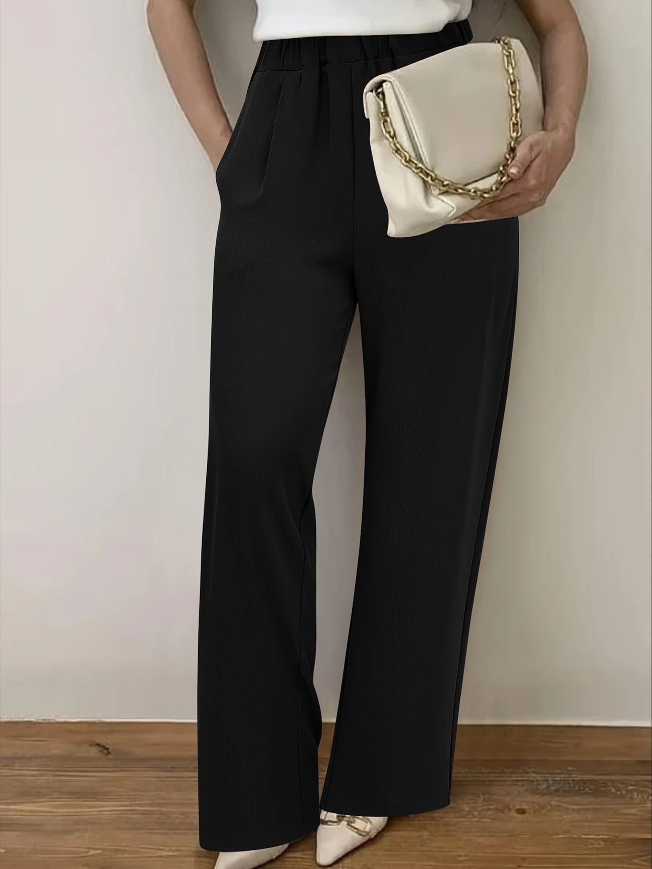 Women's Wide-Waisted High-Waisted Trousers with Elegant Elastic Waistband NOVAE