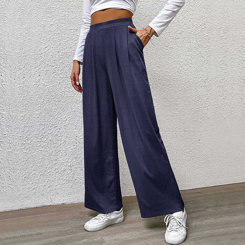 Women's wide-leg chino trousers with elegant pleats and high waist NOVAE
