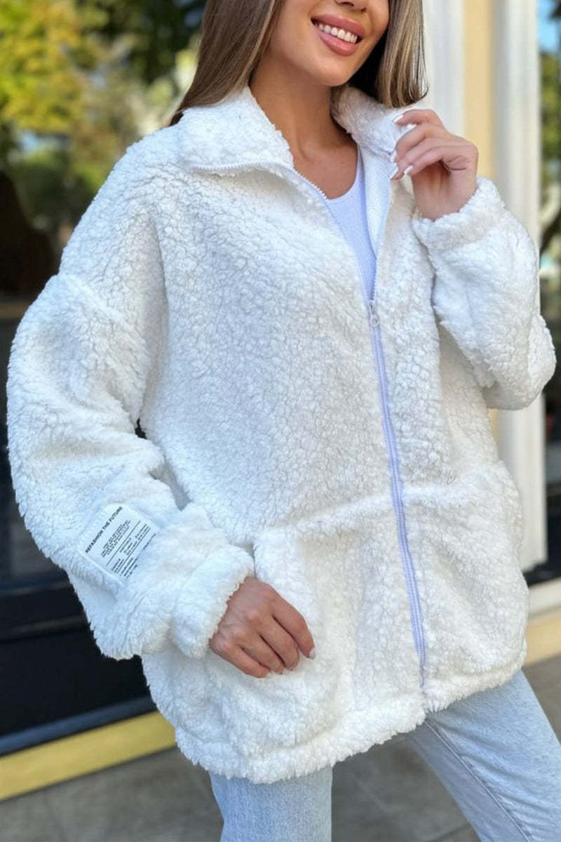 Women's Cozy Fleece Jacket with Practical Pockets and High Collar NOVAE