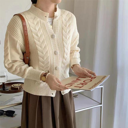 Women's cozy knit cardigan with braided pattern and large buttons NOVAE