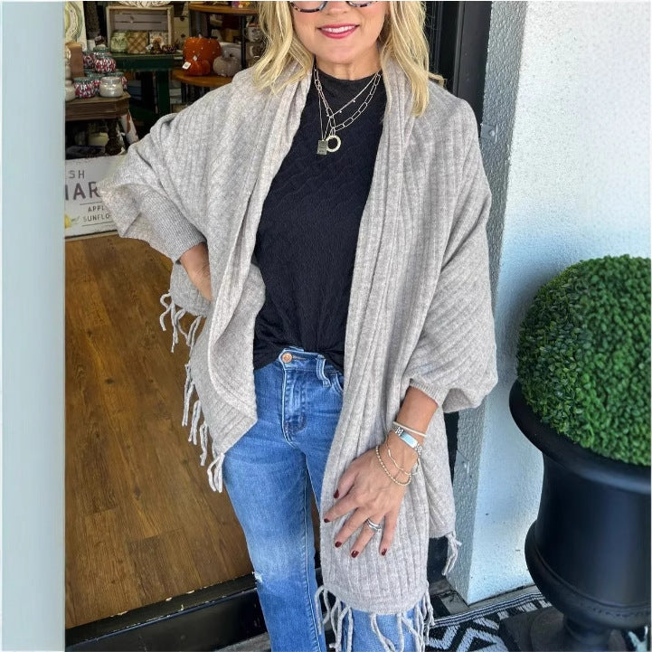 Women's versatile poncho with fringe NOVAE