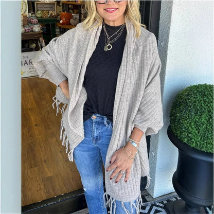 Women's versatile poncho with fringe NOVAE