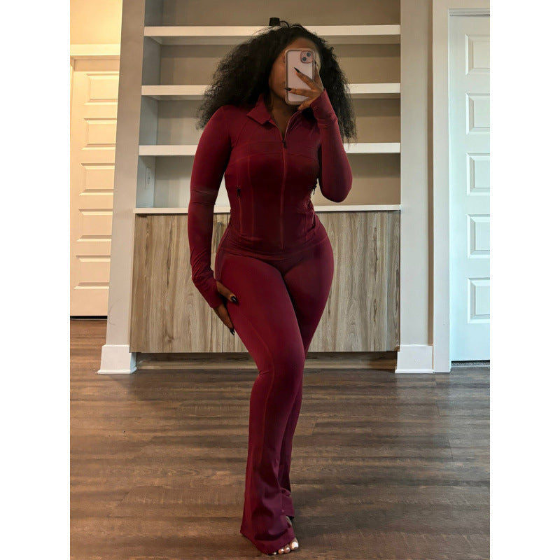 Women's figure-hugging jumpsuit with high collar and full-length zipper NOVAE