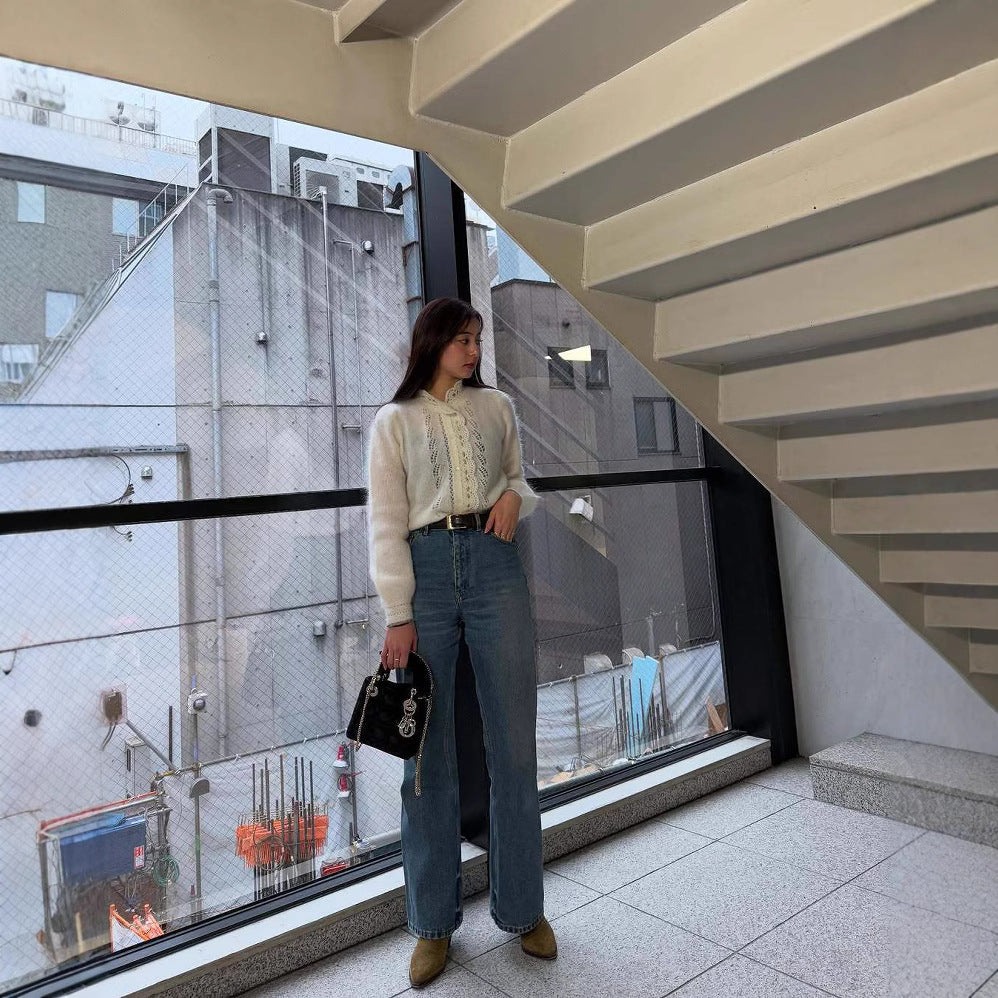 Women's fine cardigan with delicate pattern NOVAE