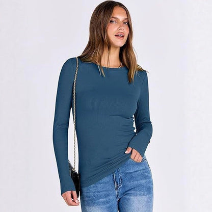 Women's long-sleeved shirt with structured rib design and subtle round neckline NOVAE