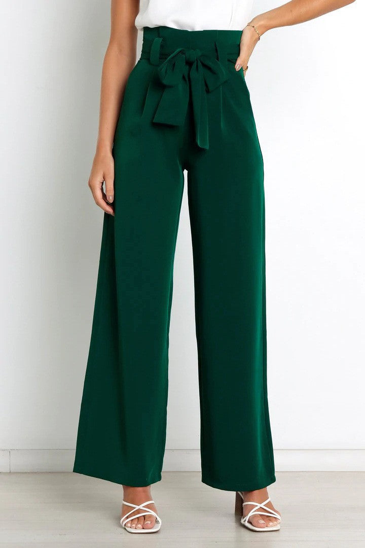 Women's wide-leg trousers with tie belt and elegant pockets NOVAE
