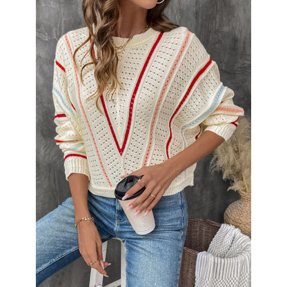 Women's knit sweater with a generous openwork pattern and colorful accents NOVAE