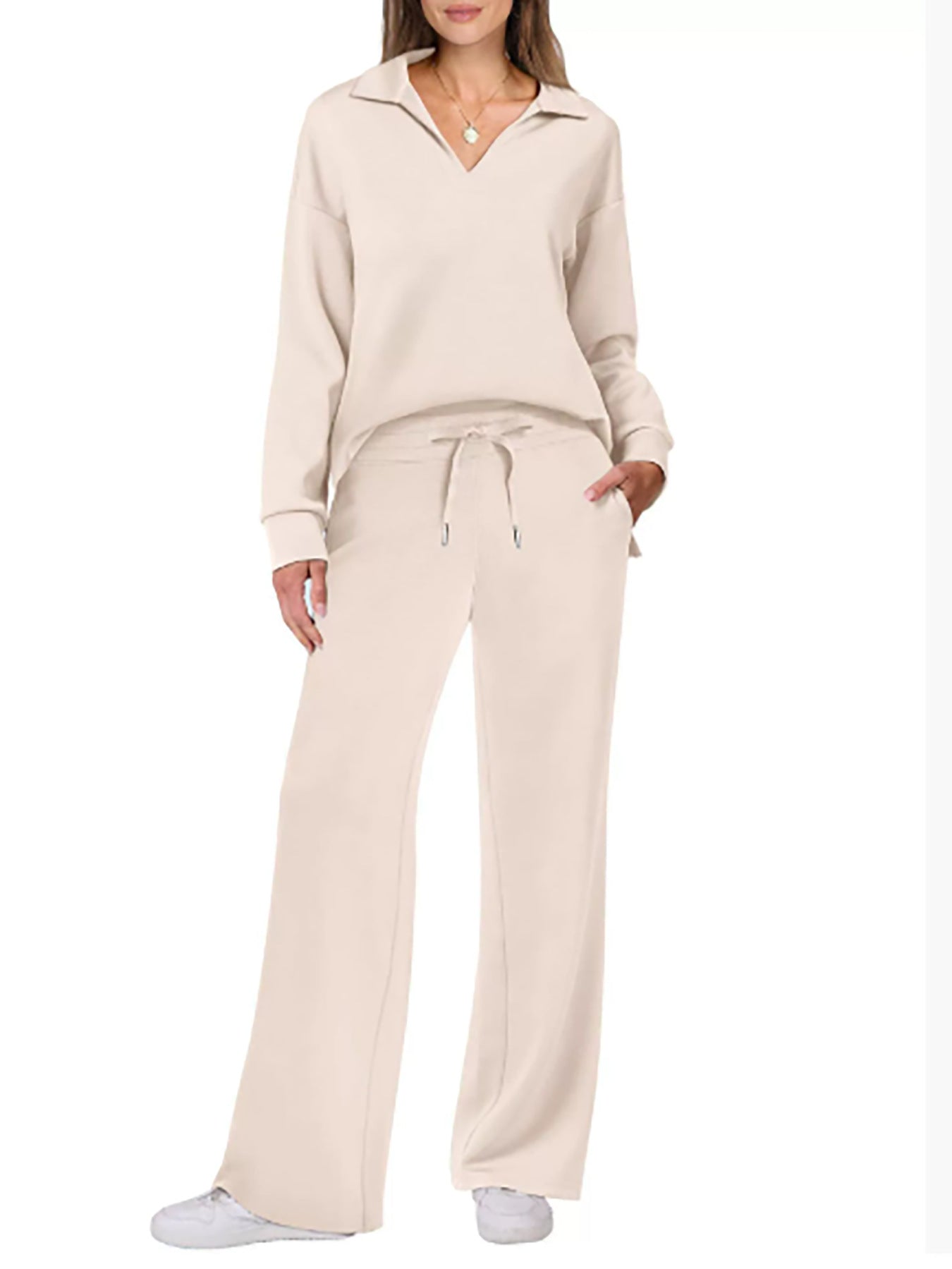 Women's Casual Lounge Set with Wide Leg and V-Neck NOVAE