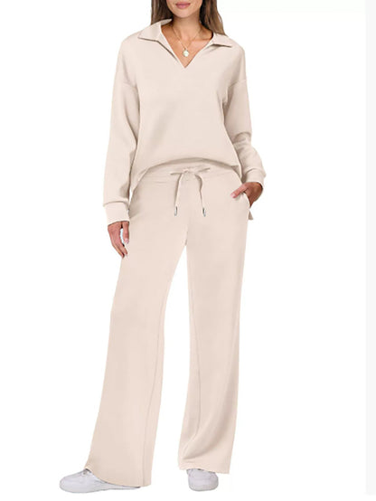 Women's Casual Lounge Set with Wide Leg and V-Neck NOVAE