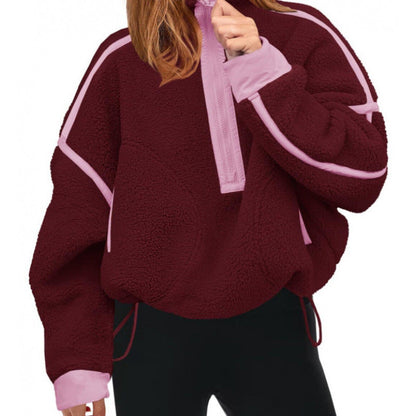 Women's fleece pullover with half zipper and contrasting sleeves NOVAE