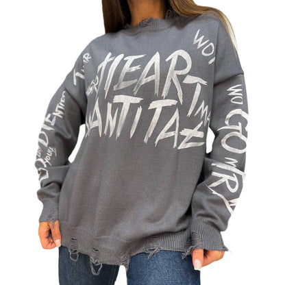 Women's oversized sweatshirt with creative lettering and fashionable ripped details NOVAE