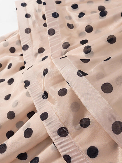 Women's maxi skirt with voluminous ruffles and polka dots NOVAE