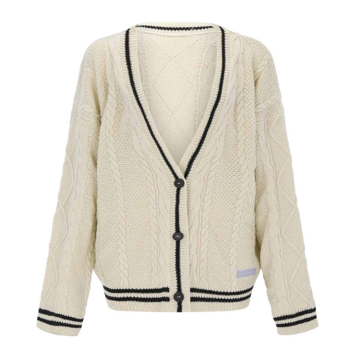 Women's chunky knit cardigan with deep V-neck and contrasting button details NOVAE