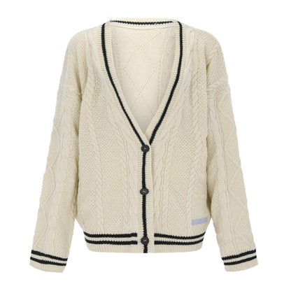 Women's chunky knit cardigan with deep V-neck and contrasting button details NOVAE