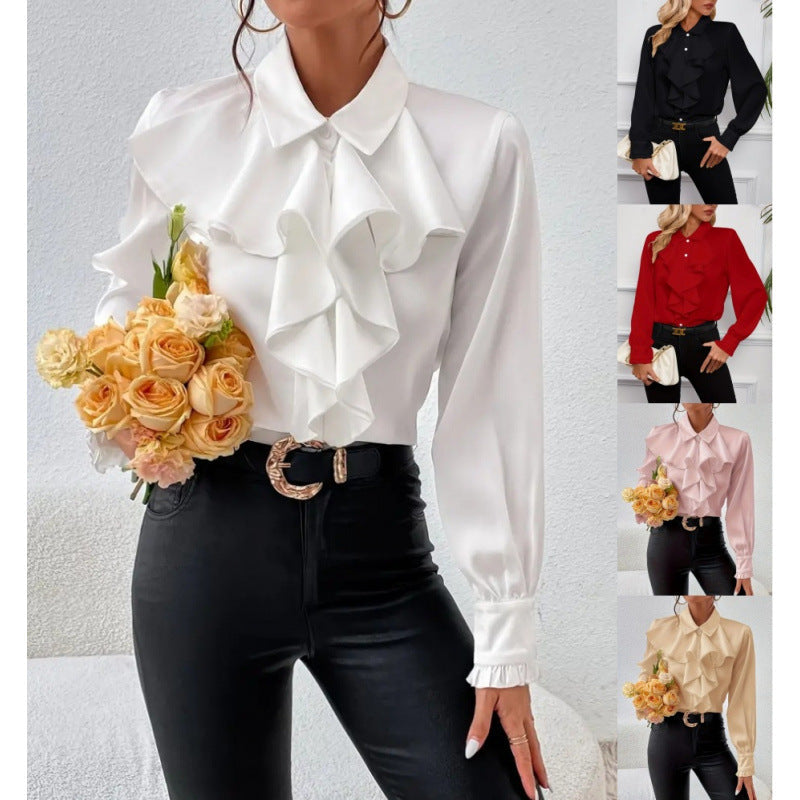 Women's blouse with sophisticated ruffle details and elegant sleeves NOVAE