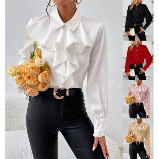 Women's blouse with sophisticated ruffle details and elegant sleeves NOVAE