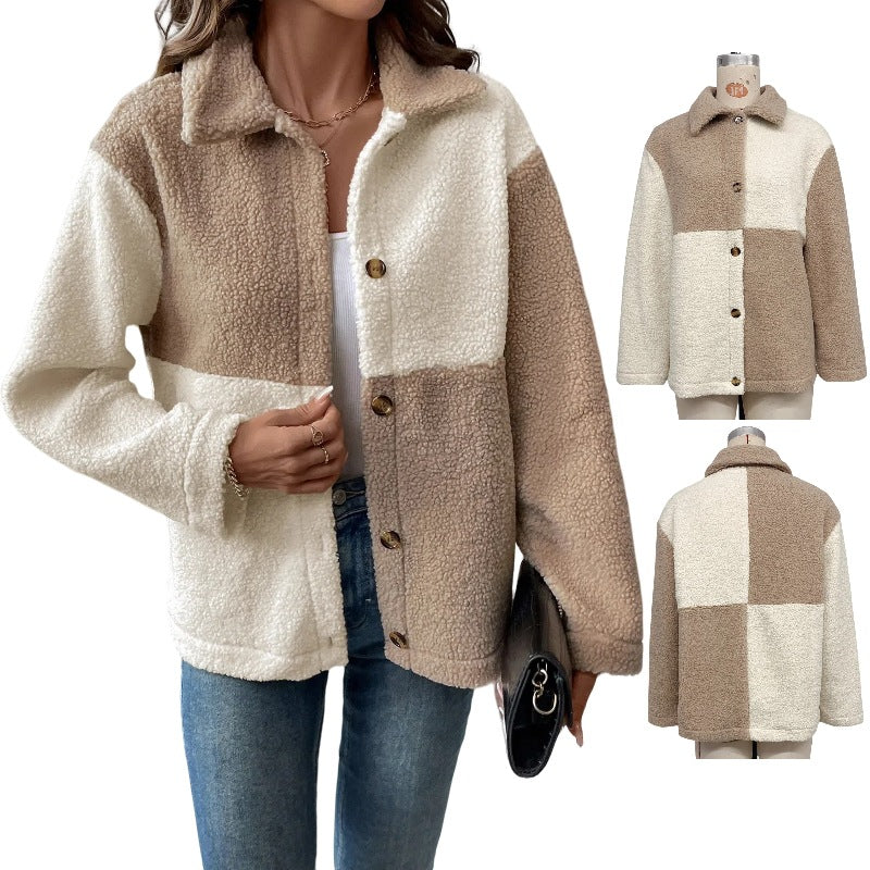 Women's cuddly soft fleece jacket with block pattern NOVAE