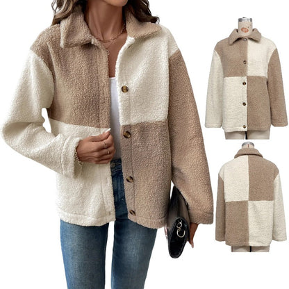 Women's cuddly soft fleece jacket with block pattern NOVAE