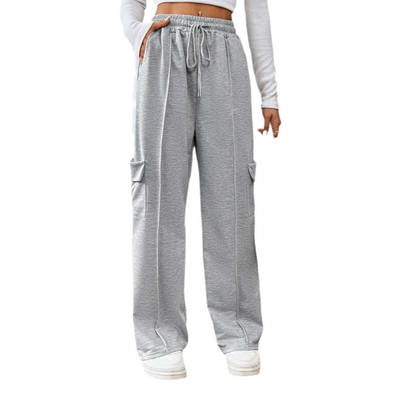 Women's wide-leg cargo trousers with elasticated waistband and practical side pockets NOVAE