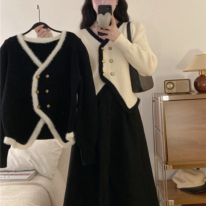 Women's cardigan with asymmetrical cut and gold button design NOVAE