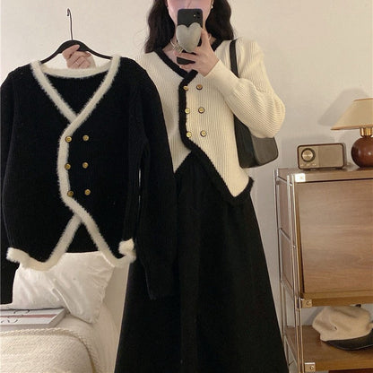 Women's cardigan with asymmetrical cut and gold button design NOVAE