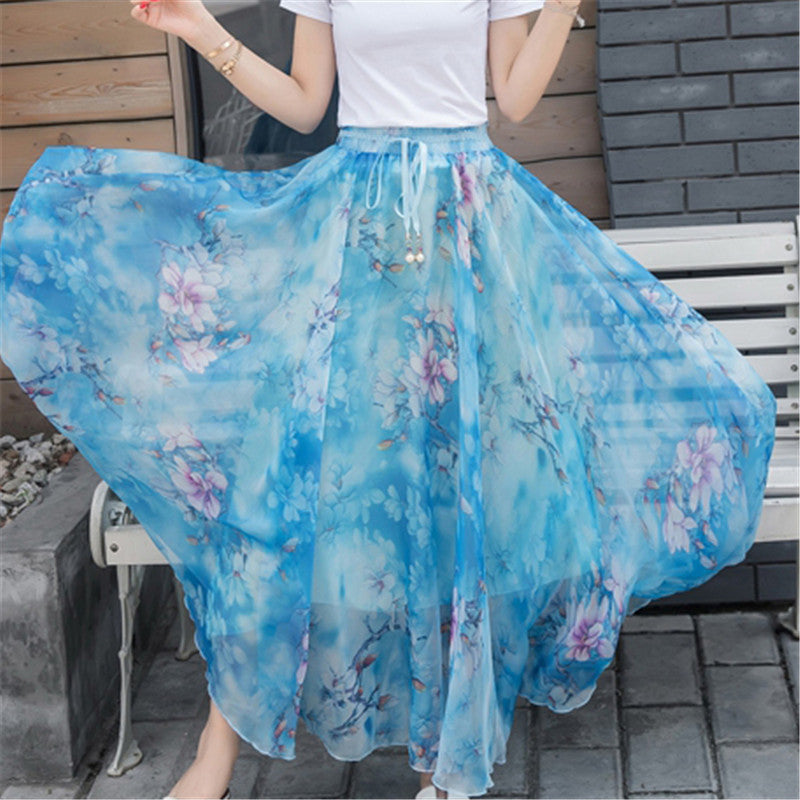Women's maxi skirt with floral patterns and elastic waistband NOVAE
