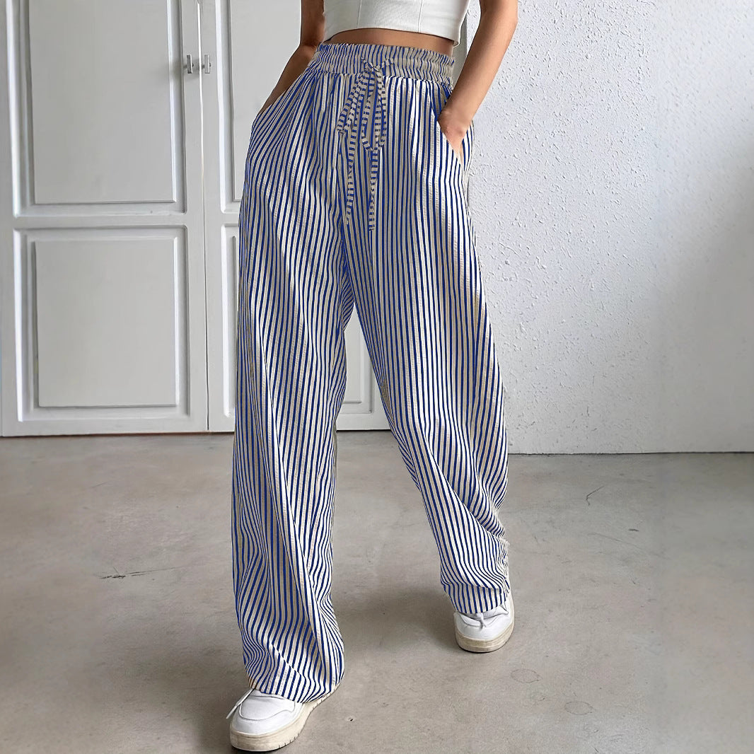 Women's wide-leg striped trousers with elasticated waistband and pockets NOVAE