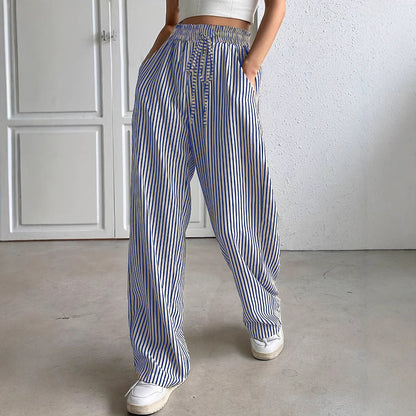Women's wide-leg striped trousers with elasticated waistband and pockets NOVAE
