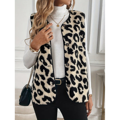 Women's fur vest with leopard print and button closure NOVAE