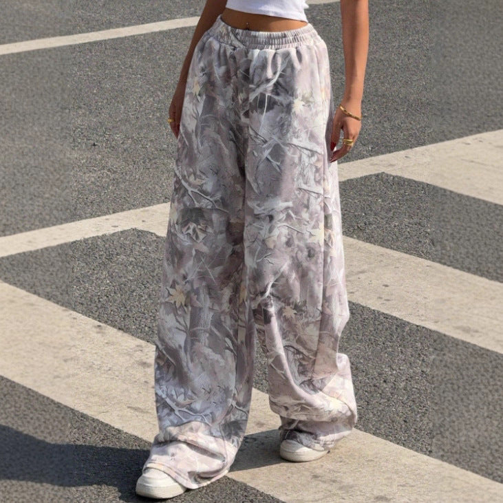 Women's Wide-Leg Printed Trousers with Elastic Waistband NOVAE