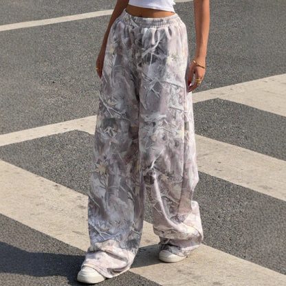 Women's Wide-Leg Printed Trousers with Elastic Waistband NOVAE