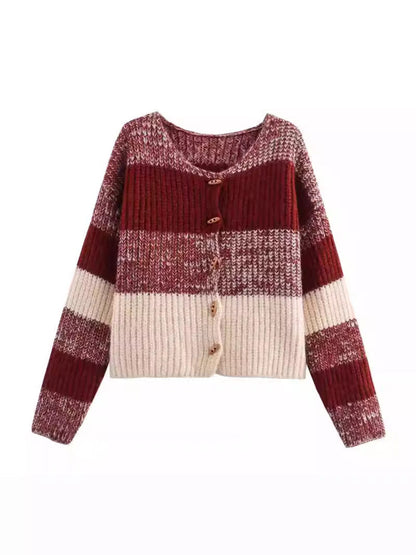 Women's cardigan with elastic rib design and wooden buttons NOVAE