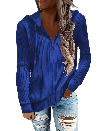 Women's casual zip-up hoodie with structured rib pattern NOVAE